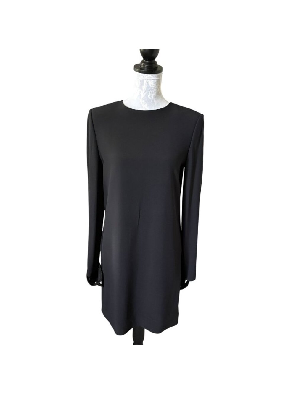 Helmut Lang Long Sleeve Black Dress Lamb Leather Cuffs Size 6